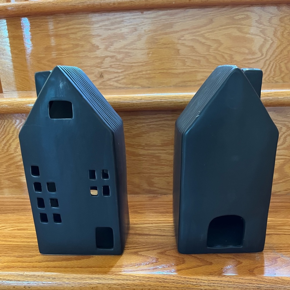 New - 2 Modern Black Ceramic Lantern Houses